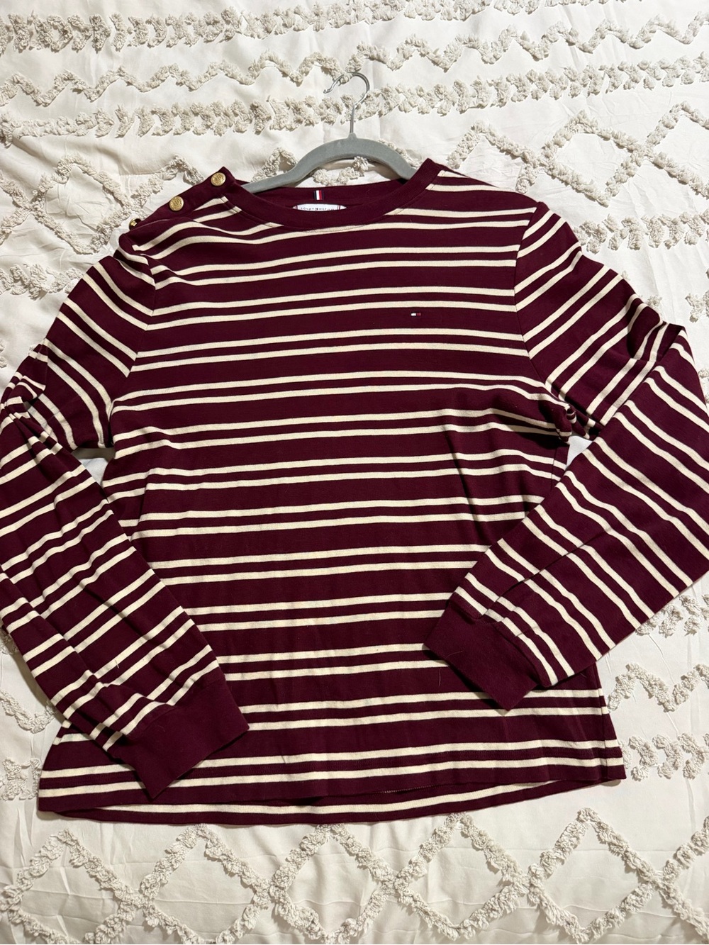 Tommy Hilfiger Striped Maroon & Cream Long-Sleeve Sweater